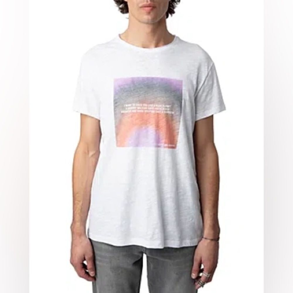 ZADIG & VOLTAIRE Toby Flamme Photoprint Tee In Blanc T- Shirt Sz L